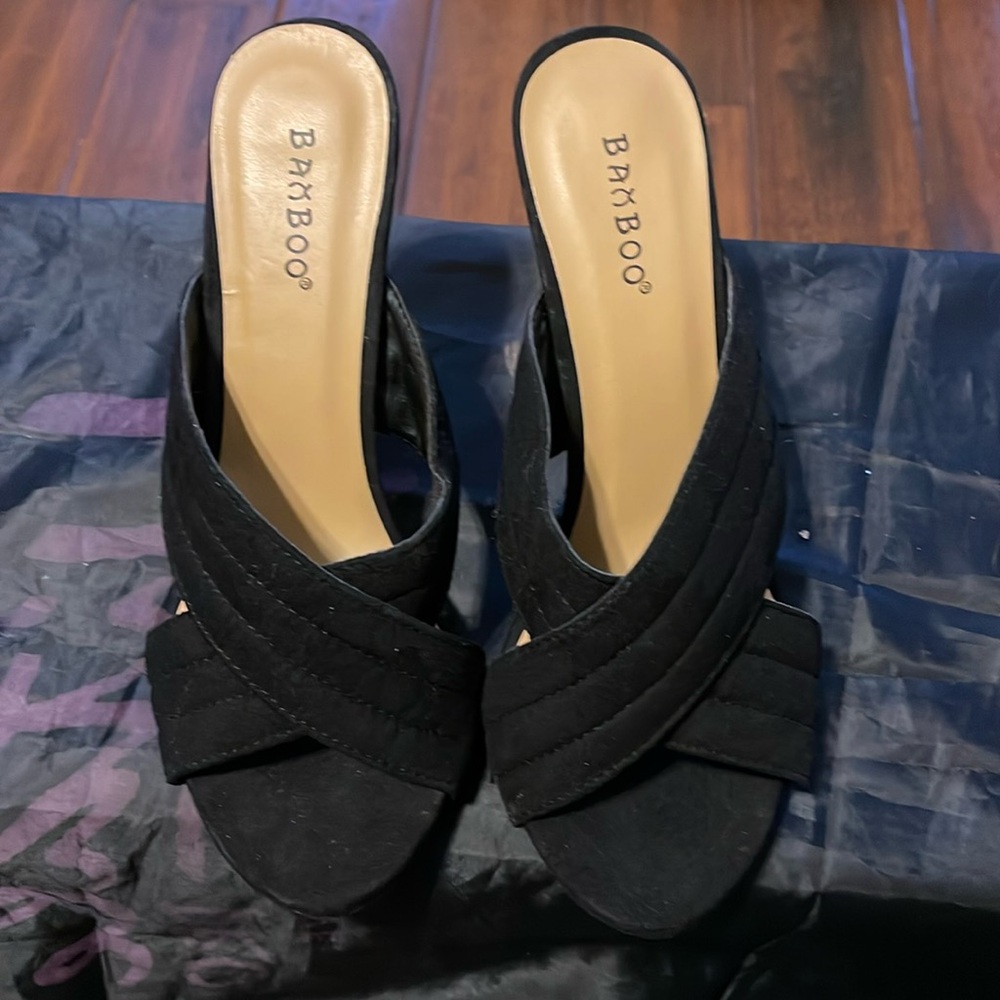 Baxboo Black woven straps Slide-In Heels